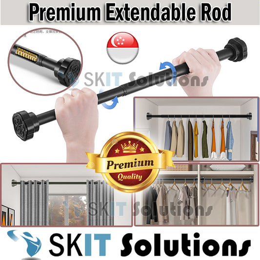【SG Seller】Premium Black Window Curtain Shower Rod Pole, NO DRILL HOLE, Practical Stainless Steel Round Head Extendable Telescopic Curtain Rod Multifunctional Tension Rod for Bathroom, Balcony, Kitchen, Laundry, Living bedroom, Cupboard, Diameter 2.2cm,