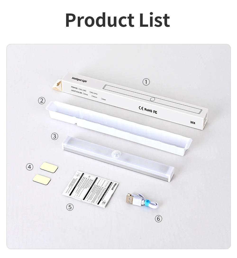 Tricolor LED Wireless Motion Sensor Light Stick Type C Rechargeable Strip Cabinet Kitchen Night Lamp