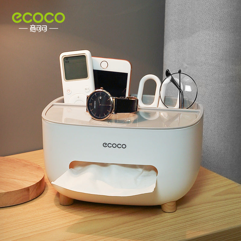 ECOCO Desktop Tissue Box Organizer Multi-function Toilet Paper Towel Storage Holder Dispenser Bathroom Accessories Remote Control