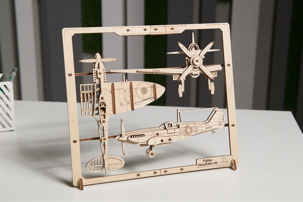 Ugears Fighter Aircraft 2.5D Mechanical Puzzle ★Mechanical 3D Puzzle Kit Model Toys Gift Present Birthday Xmas Christmas Kids Adults