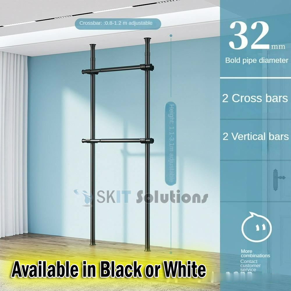 Standing Clothes Rack Adjustable Floor to Ceiling Space-Saving Hanging Pole Heavy-Duty DIY Wardrobe