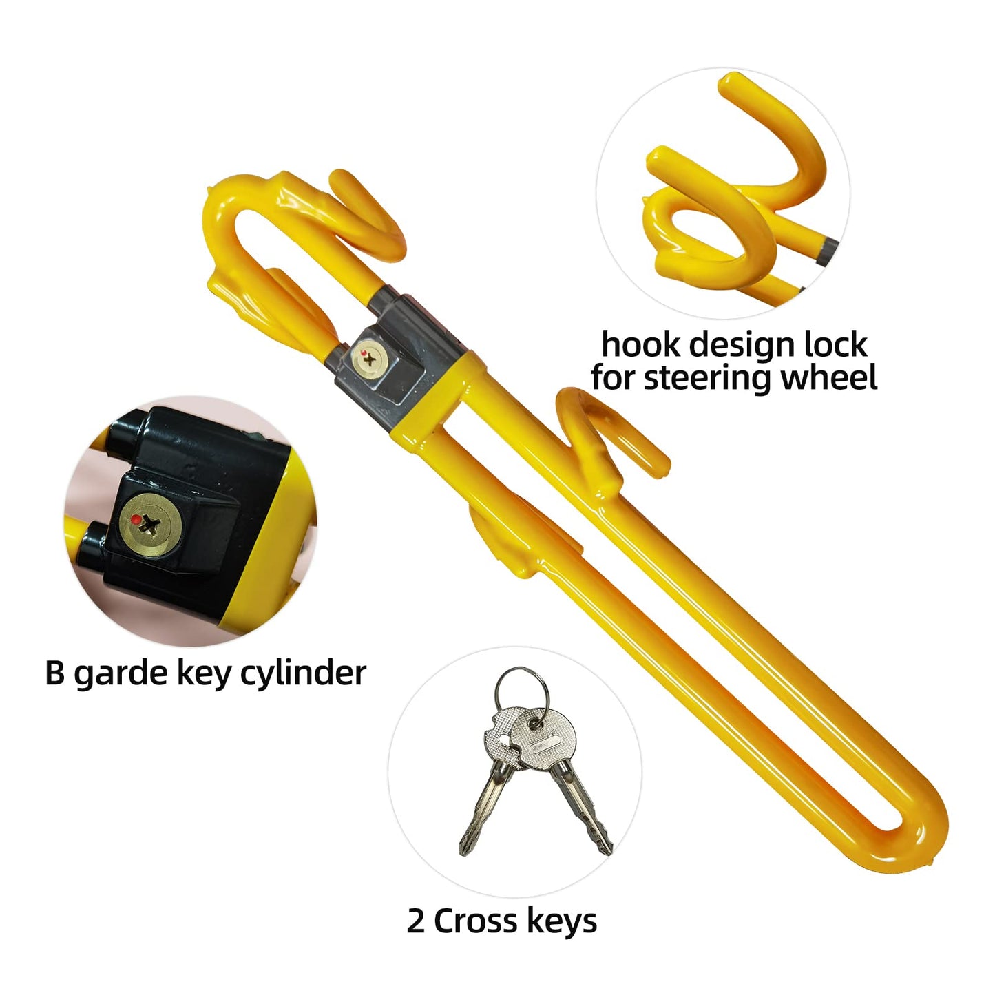 Twin Hook Car Steering Wheel Lock Anti-Theft Vehicle Double Antitheft Locking Device Theft Security Protection Essential