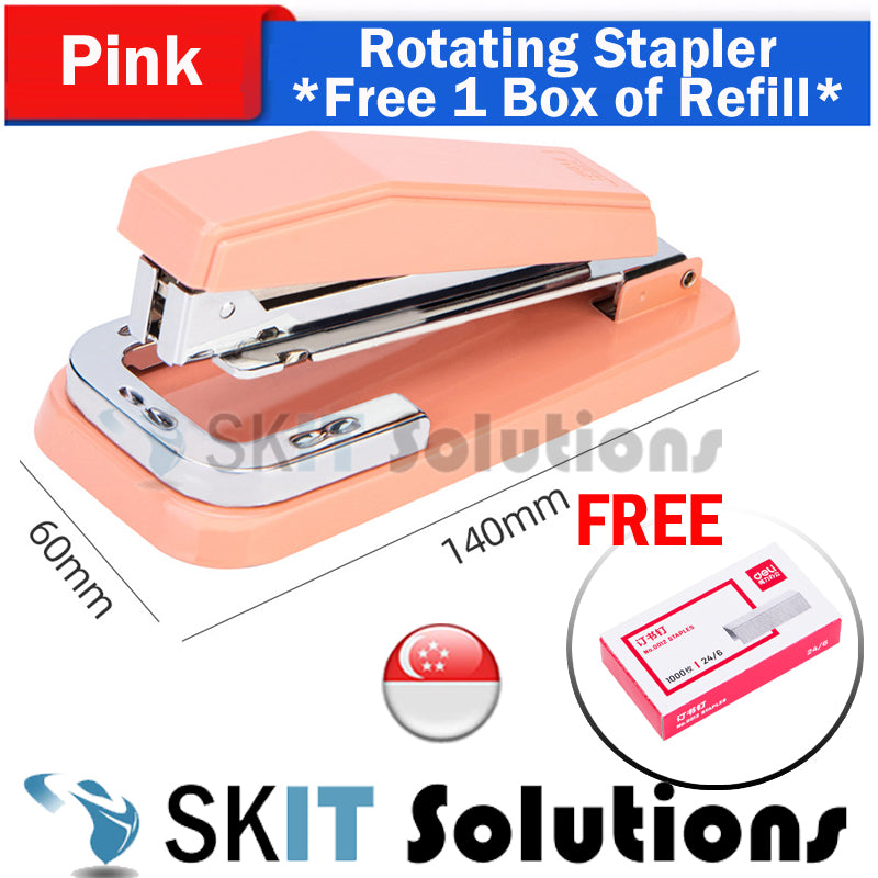 360° Smart Stapler with Staple Refill Swivel Rotating Swing-Arm Seam Binding Home Office Stationery