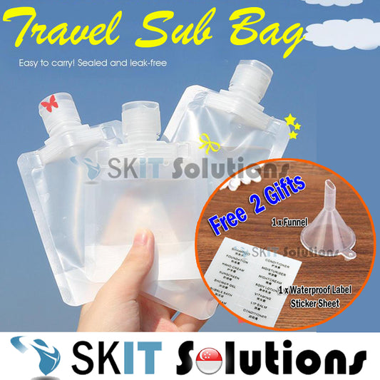 Travel Sub Bag Clamshell Packaging Bottle Container Liquid Sanitizer Lotion Shampoo Makeup Cosmetic Free Funnel Label