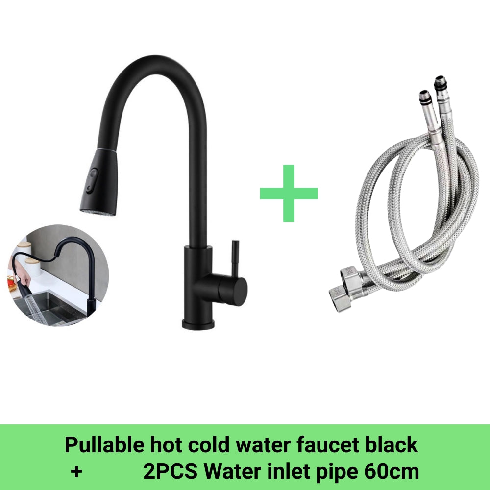 Kitchen SUS304 Tap Copper Dual Mode Pull-out Stretchable Sink Basin Faucet Hot and Cold Water Faucet