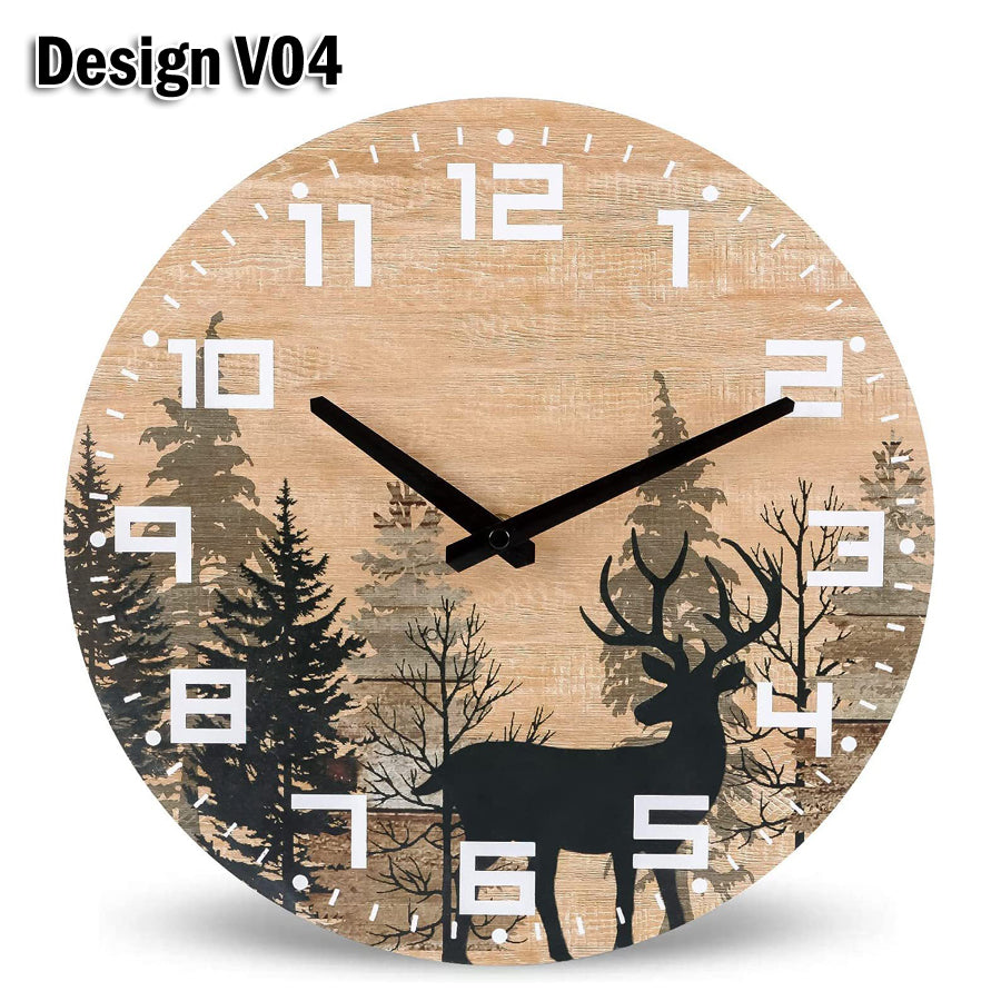 12' Vintage Retro 30cm Wall Clock 12 Inch Silent Non-Ticking Wooden Rustic Style Decorative for Living Room Kitchen Home