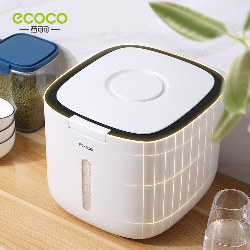 5Kg / 10Kg ECOCO Kitchen Nano Rice Container Bucket Dispenser Anti-Bug Sealed Grain Pet Food Storage Box Mildew-Proof