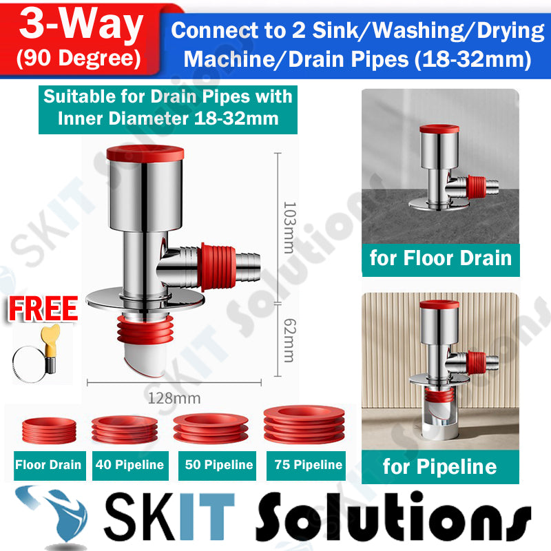 1/3/4-Way Washing Machine Sink Floor Drain Pipe Connector Adapter Valve Tee Elbow Splitter Anti Odor