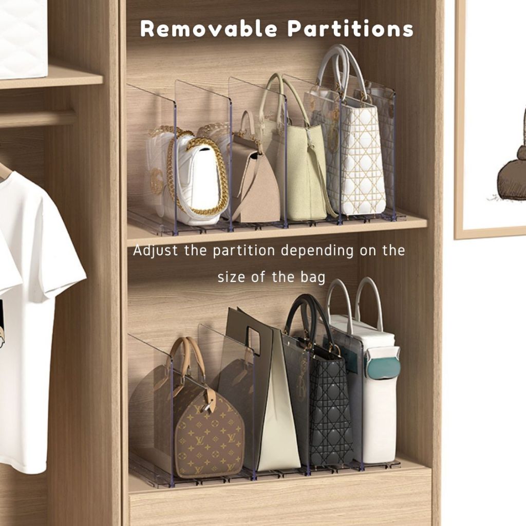 Adjustable Closet Bag Book File Organizer Dividers Purse Handbag Storage Box Rack Partition