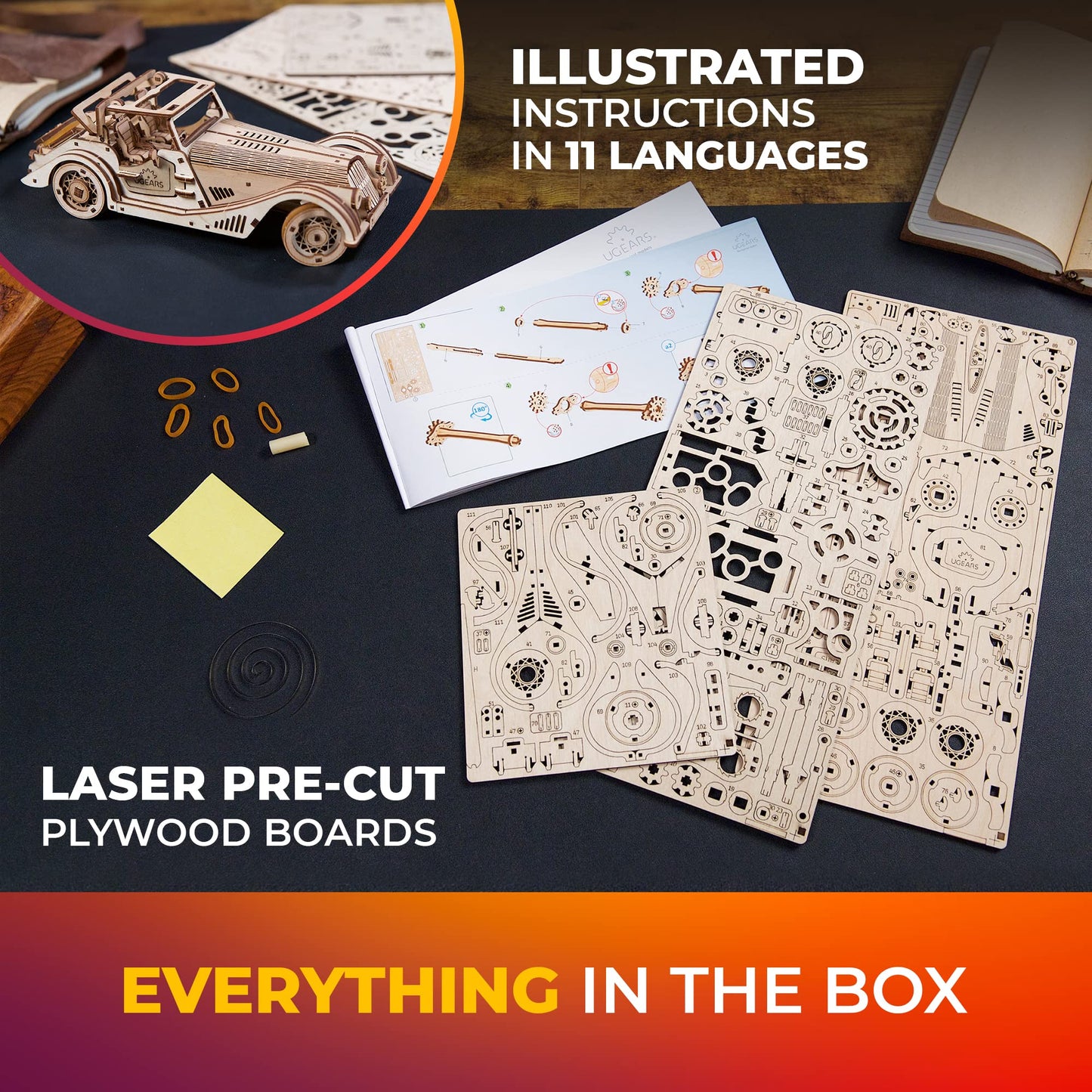 UGEARS Sports Car Rapid Mouse 3D Mechanical Model Wooden Puzzle DIY Kits