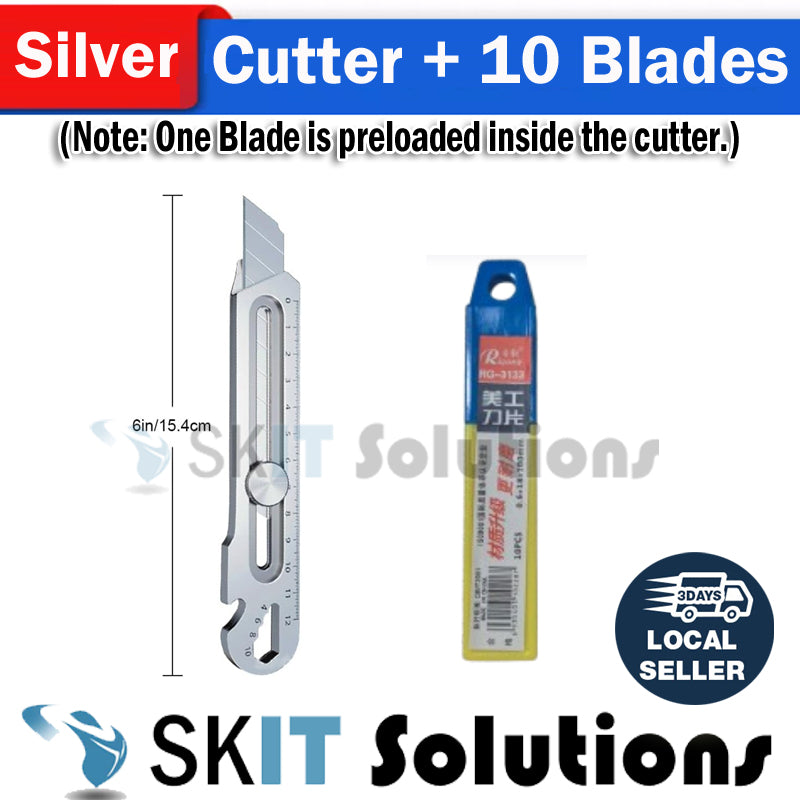 6in1 Stainless Steel Utility Knife Cutter Penknife Blade Ruler Wrench Screwdriver Pen Knives Tool