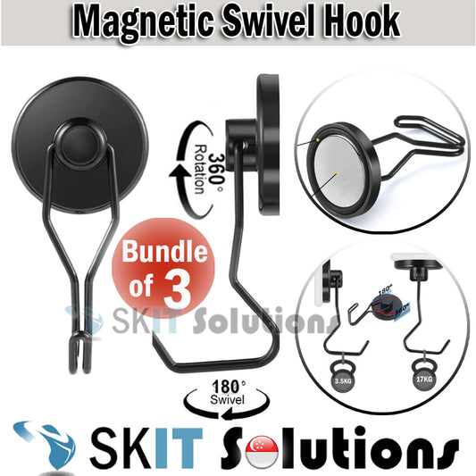 【SKIT】【Bundle of 3】Heavy Duty Magnetic Swivel Hooks 360 Rotating Rotate Strong Magnet Hooks Waterproof Water Rust Resistant Anti-Slip, Garage Modern Magnetic Hooks for Indoor Outdoor Hanging Refrigerator Grill Kitchen Fridge, Swivel Hook Magnets,25mm Dia