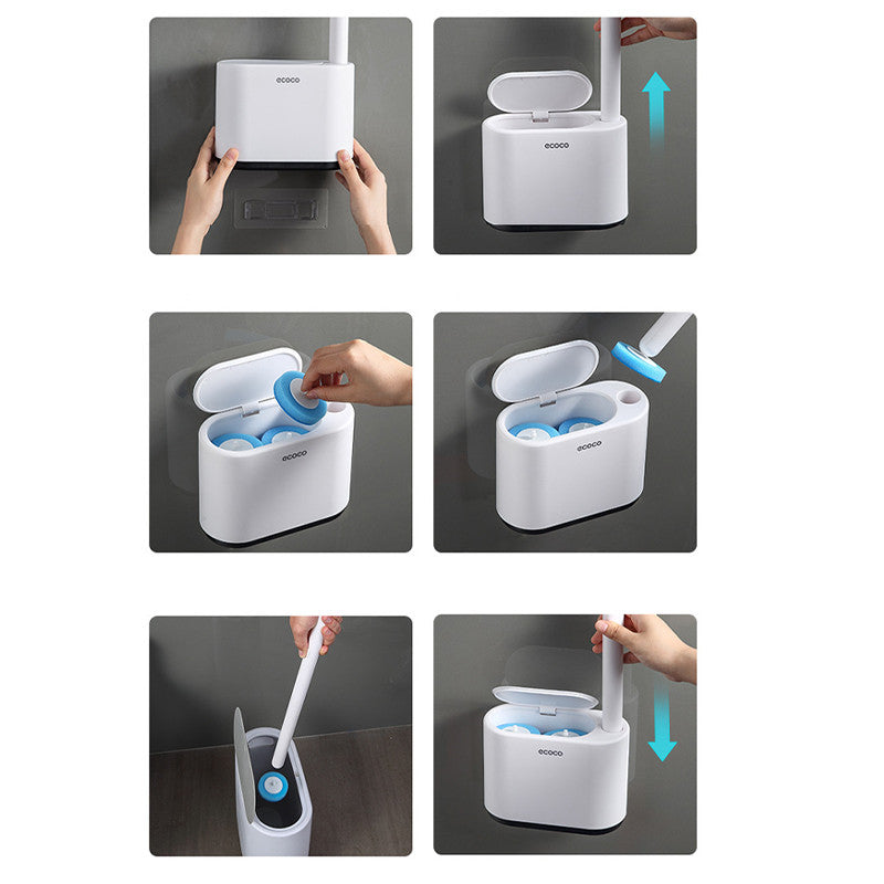 ECOCO Disposable Toilet Brush Set Wall-Mounted No Drilling 360° Cleaning Free Refill Head Storage