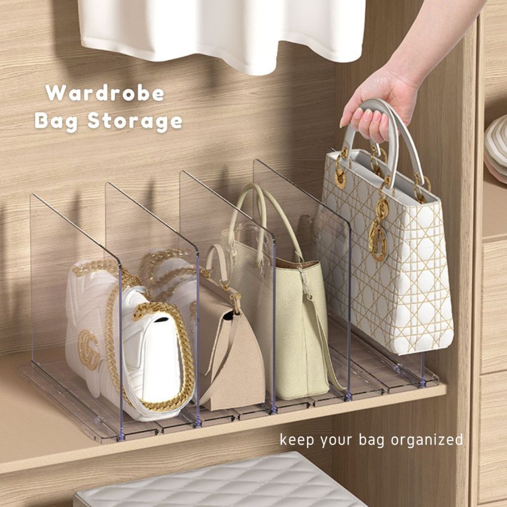 Adjustable Closet Bag Book File Organizer Dividers Purse Handbag Storage Box Rack Partition