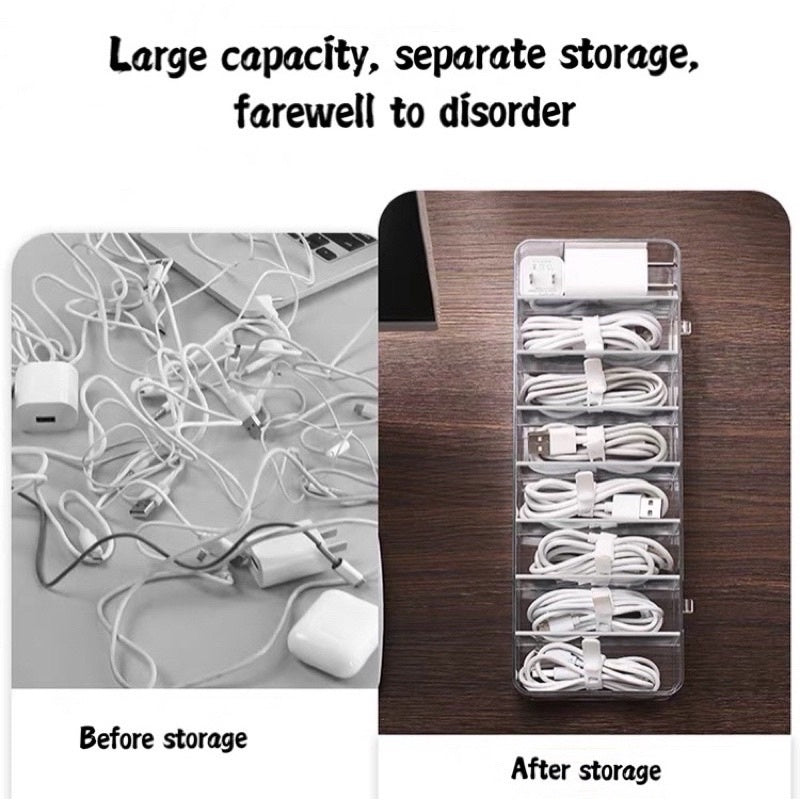 Clear 8 Compartments Plastic Cable Wire Storage Box 8 Grids Organiser Case Container with Lid Cover Free 10pc Cable Tie