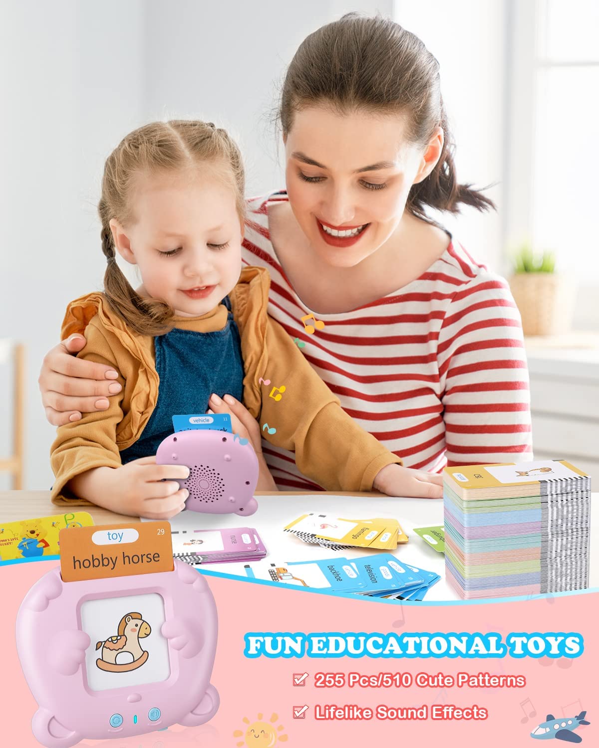 Bilingual Talking Flash Cards Reader Machine Device Flashcards Kids Toddlers Baby Educational Toys Speech Therapy Learning