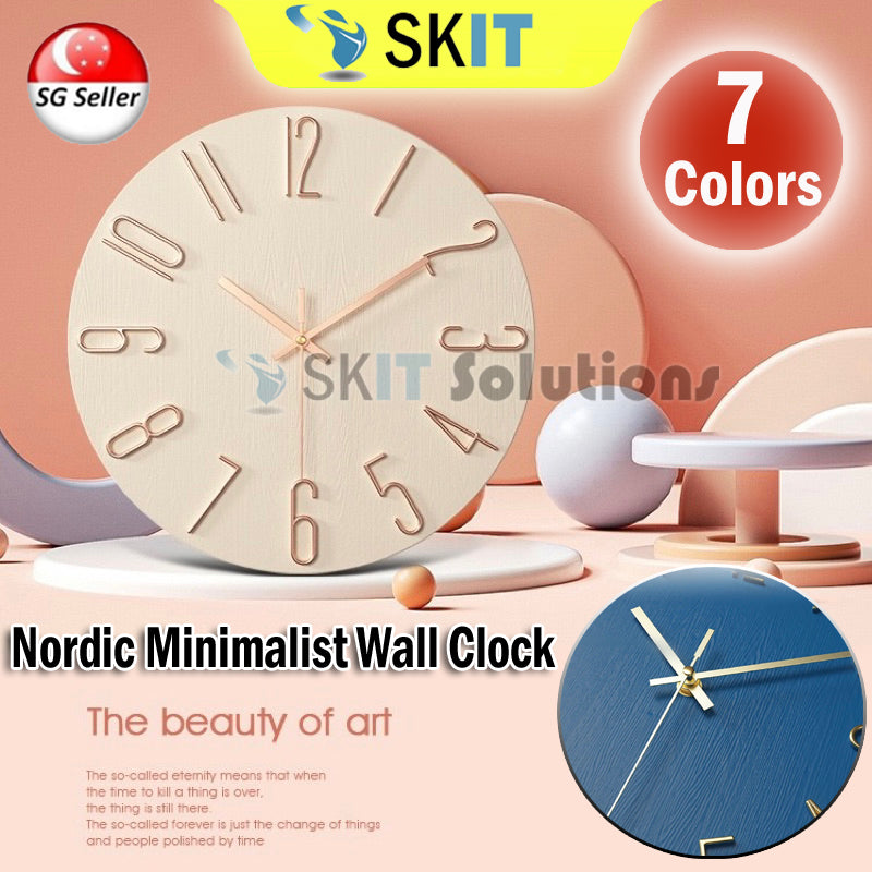 12 Inch Nordic Style Silent Hanging Wall Clock 30cm Minimalist Modern 3D Quartz Home Bedroom Office