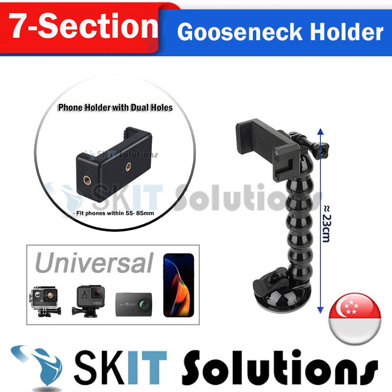 4 / 7-Section Flexible Gooseneck Extension Suction Cup Car Mount Holder with Phone Holder for Gopro Hero, Smart Phones
