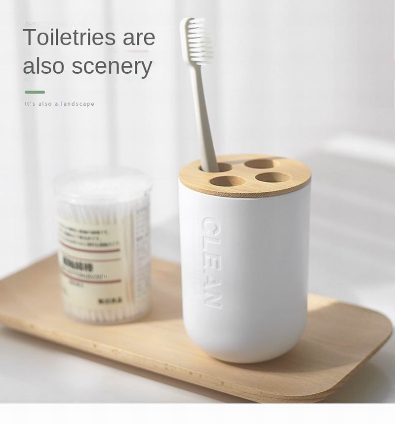 Japanese Style Bamboo Bathroom Set / Toilet Bowl Brush / Toothbrush / Toothpaste Holder / Soap Box / Mouthwash Cup / Soap Pump / Wash Rack