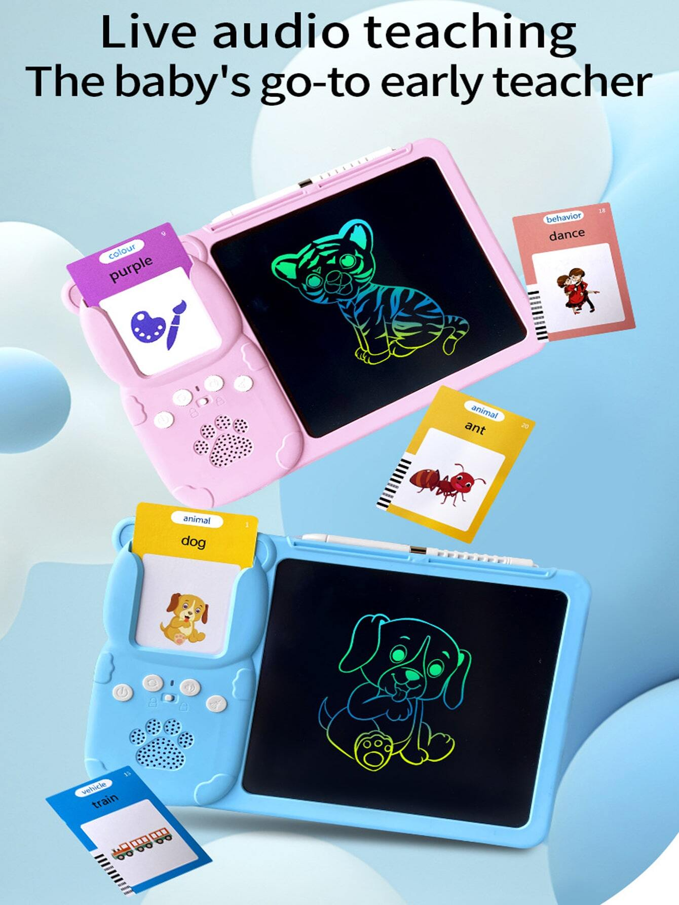 LCD Writing Board Pad Tablet Talking Flash Cards Learning Toys Montessori Educational Speech Therapy Toddlers Kids Baby