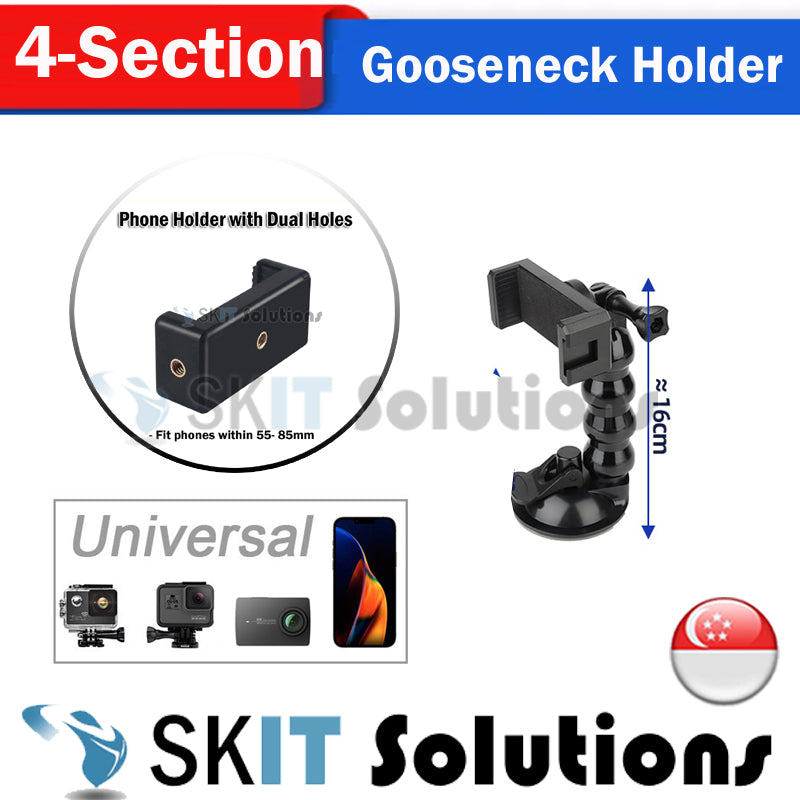 4 / 7-Section Flexible Gooseneck Extension Suction Cup Car Mount Holder with Phone Holder for Gopro Hero, Smart Phones