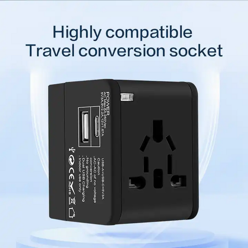 20W PD Global Universal Travel Adapter Power Wall Charger PD+QC3.0 1 USB 1 Type-C Port International Plug Fast Charging