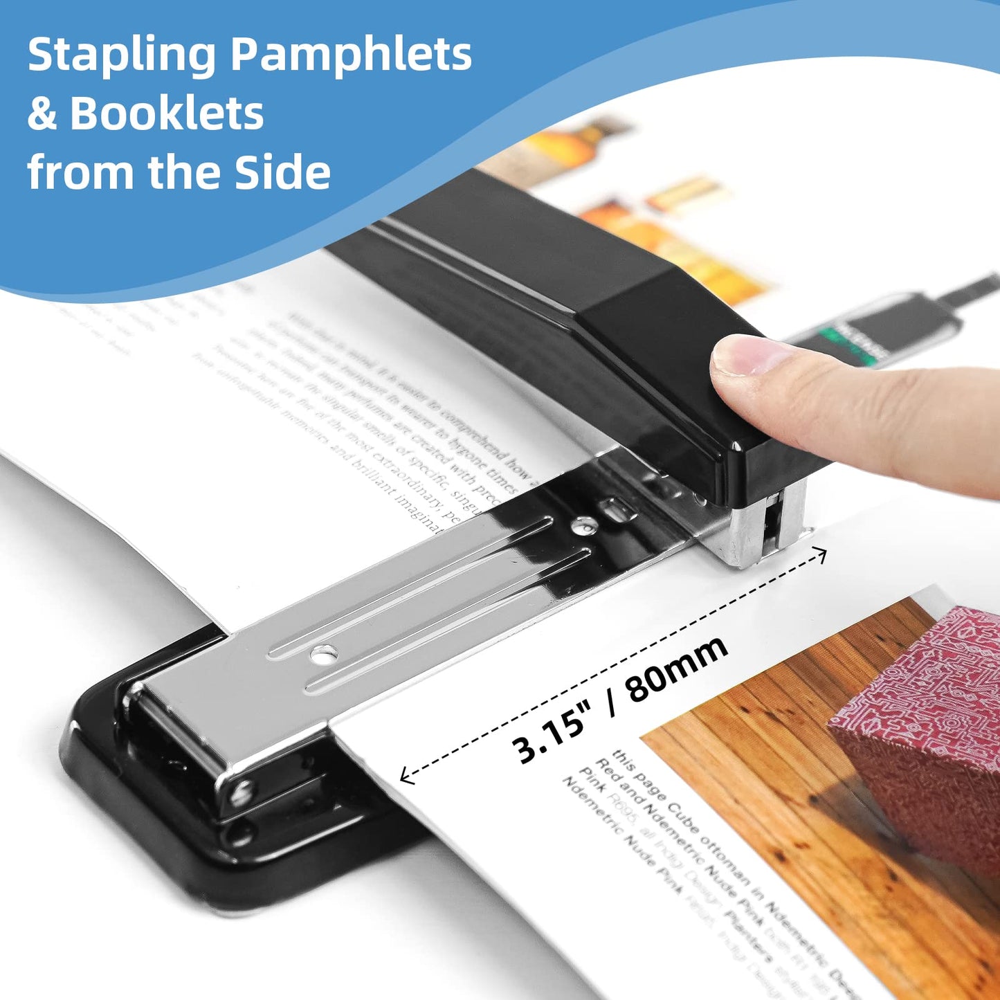 360° Smart Stapler with Staple Refill Swivel Rotating Swing-Arm Seam Binding Home Office Stationery