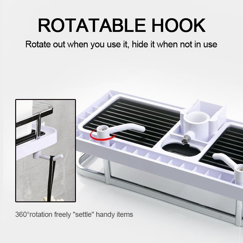Shower Rack Storage Holder Bathroom Shelf Pole Shelves Shampoo Tray Stand Lifting Rod Head Organizer No Drill Hole