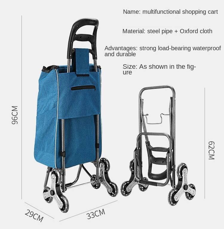 UPGRADED Oxford Cloth Trolley Cart Foldable Shopping Trolley Bag with Wheels Detachable Casing Push Cart Carrier Market