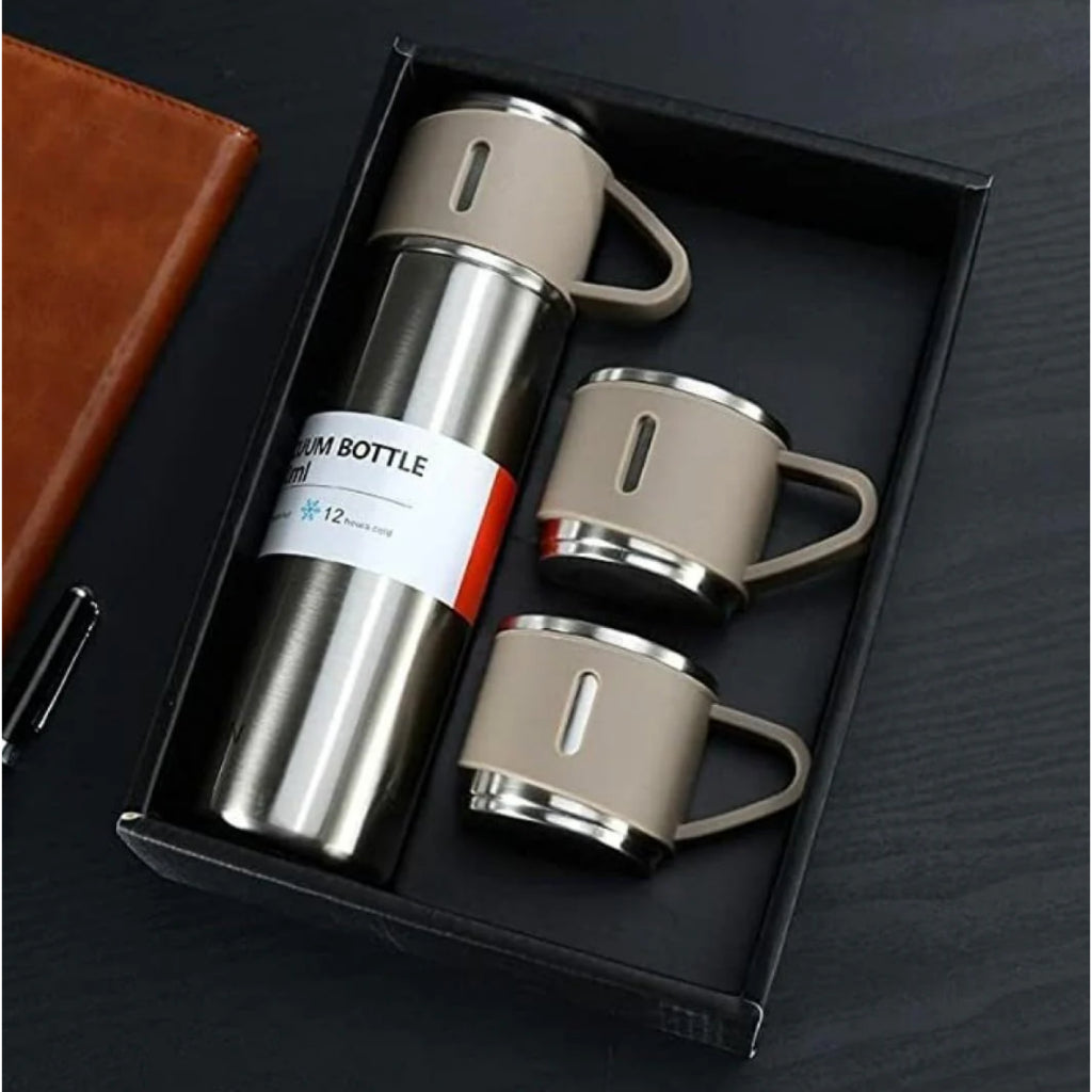 3in1 Thermal Flask Gift Set 500ml SUS304 Vacuum Insulated Water Bottle 3 Cups Christmas Corporate