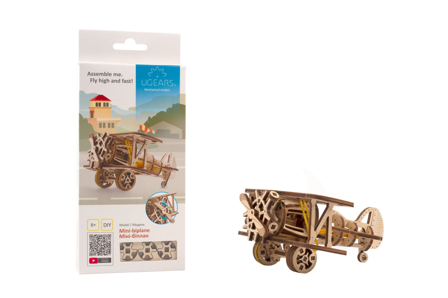 Ugears Mini-Biplane ★Mechanical 3D Puzzle Kit Model Toys Gift Present Birthday Xmas Christmas Kids Adults