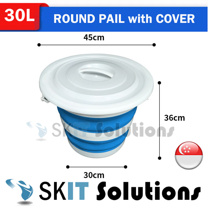 30L Foldable Water Pail+Cover★30 Litre Collapsible Outdoor Bucket Barrel Basins TUB Car Washing Fishing Camping Foot Spa