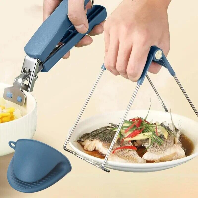 3pc Set Bowl Clamp Gripper Silicone Glove Anti Scald Slip Kitchen Tool Steam Hot Dishes Plate Holder