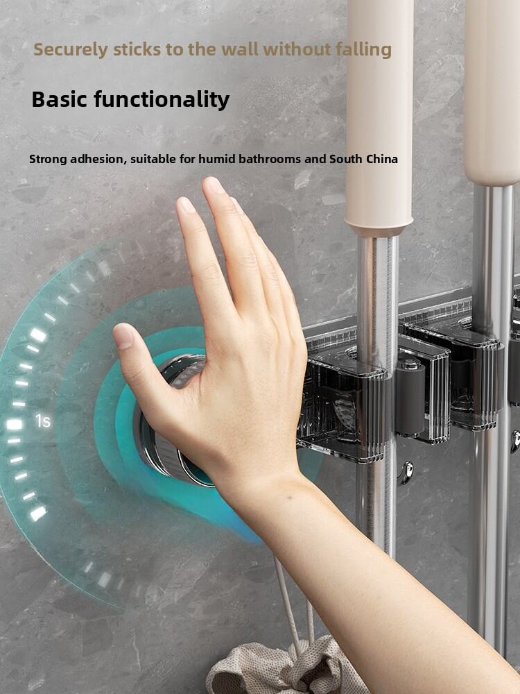 Suction Cup Broom Holder Wall Mounted No Drill Mop Brush Hanger Bathroom Storage Hook Cleaning Tool