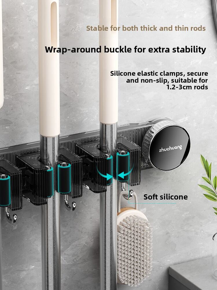 Suction Cup Broom Holder Wall Mounted No Drill Mop Brush Hanger Bathroom Storage Hook Cleaning Tool