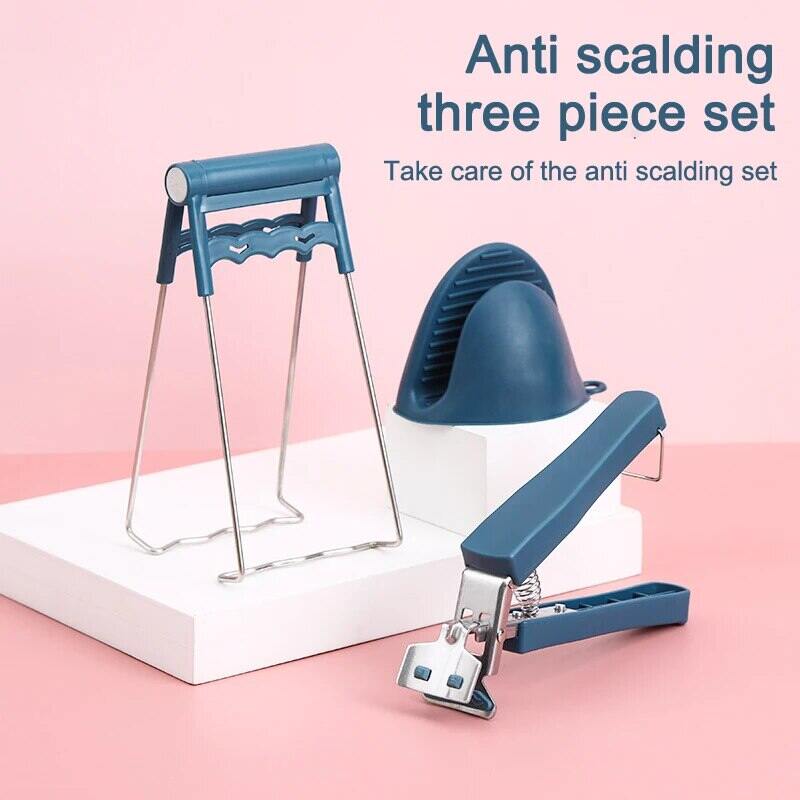 3pc Set Bowl Clamp Gripper Silicone Glove Anti Scald Slip Kitchen Tool Steam Hot Dishes Plate Holder