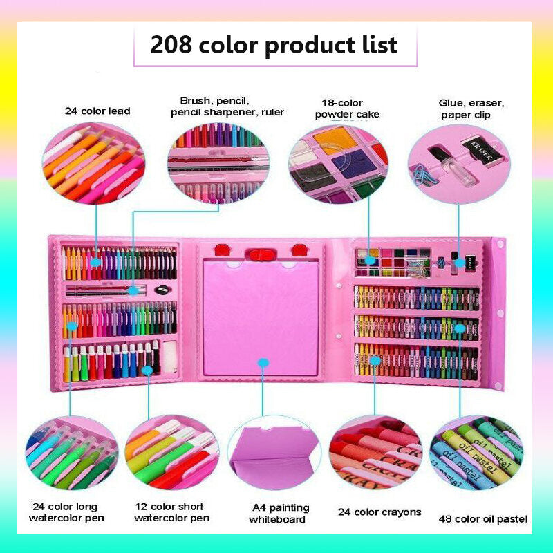 208pcs/168pcs/150pcs Kid Art Set Color Pencil Marker Drawing Painting Water Crayon Goodie Bag Stationery Children Gifts