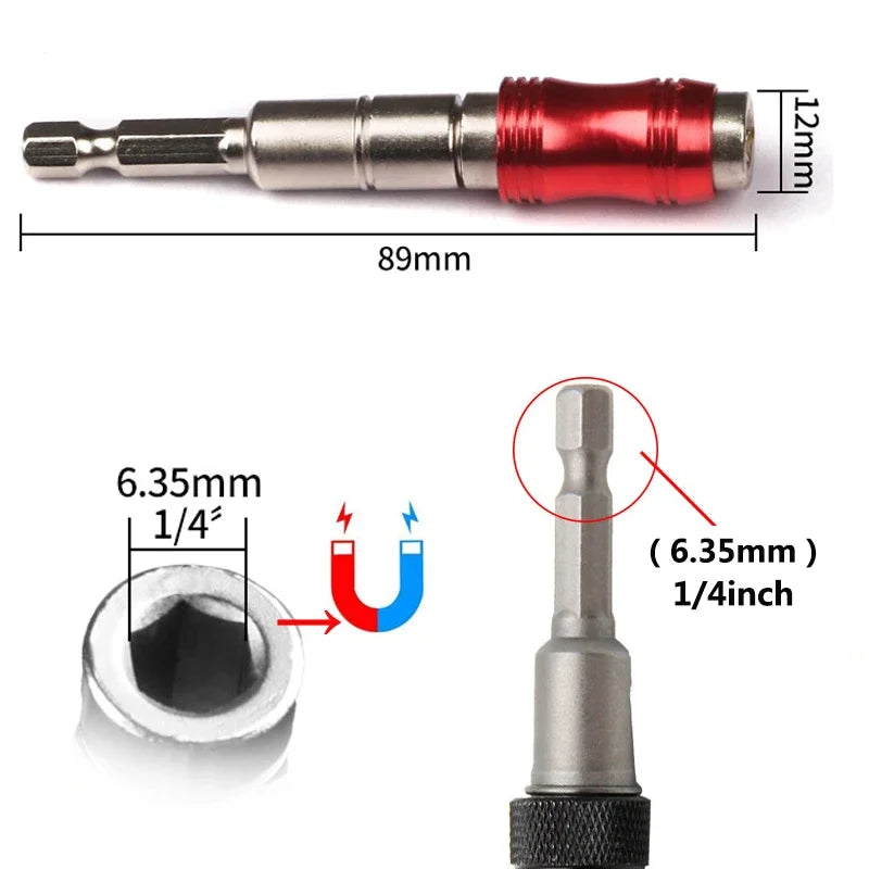 1/4" Hex Magnetic Rotating Pivot Drill Bit Extension Rod Screwdriver Tip Holder Quick Change Tool