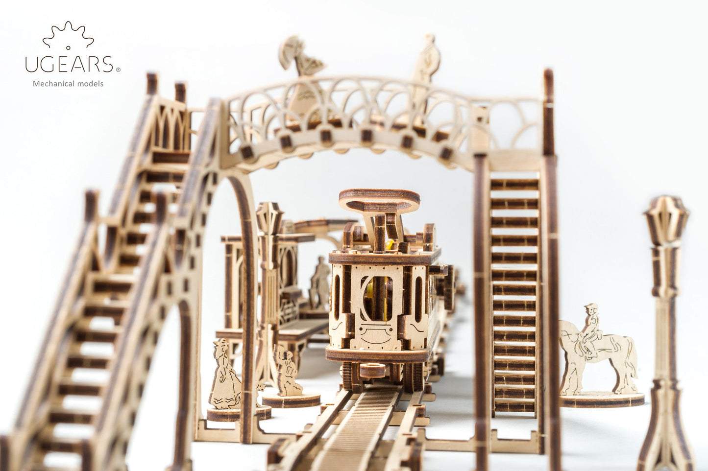 Ugears Mechanical Town Series - Tram Line Model ★Mechanical 3D Puzzle Kit Model Toys Gift Present Birthday Xmas Christmas Kids Adults