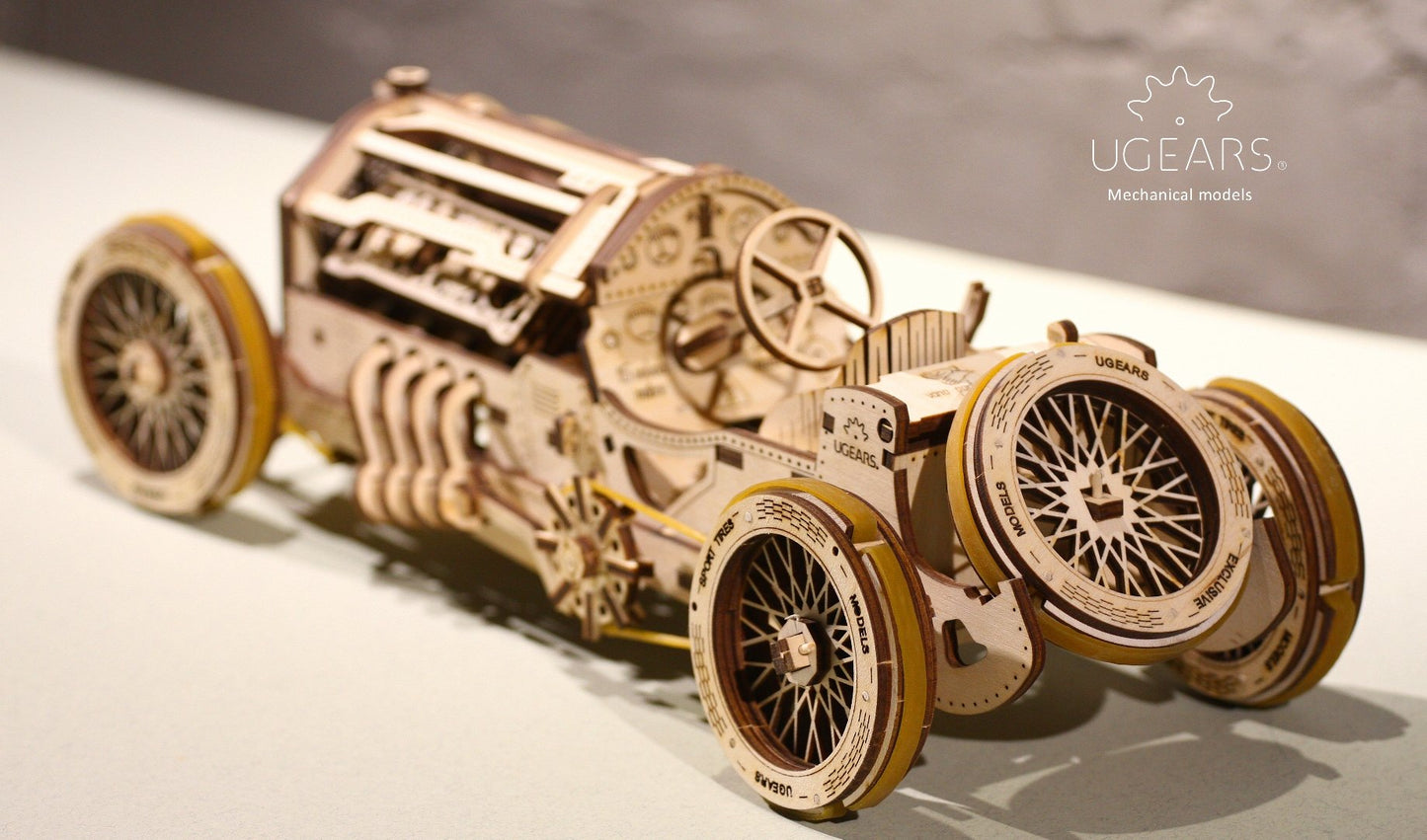 Ugears U-9 Grand Prix Car ★Mechanical 3D Puzzle Kit Model Toys Gift Present Birthday Xmas Christmas Kids Adults