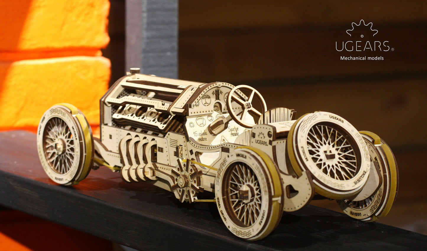 Ugears U-9 Grand Prix Car ★Mechanical 3D Puzzle Kit Model Toys Gift Present Birthday Xmas Christmas Kids Adults