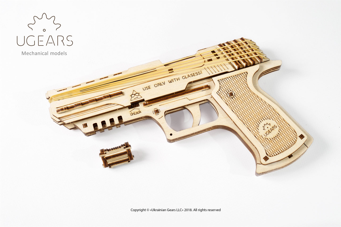 Ugears Wolf-01 Handgun ★Mechanical 3D Puzzle Kit Model Toys Gift Present Birthday Xmas Christmas Kids Adults