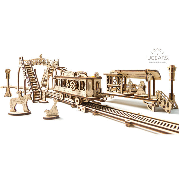 Ugears Mechanical Town Series - Tram Line Model ★Mechanical 3D Puzzle Kit Model Toys Gift Present Birthday Xmas Christmas Kids Adults