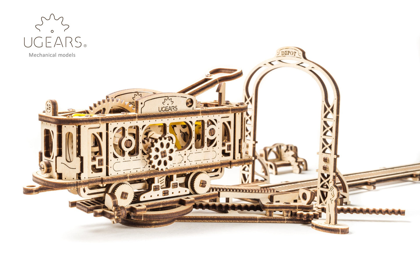 Ugears Mechanical Town Series - Tram Line Model ★Mechanical 3D Puzzle Kit Model Toys Gift Present Birthday Xmas Christmas Kids Adults