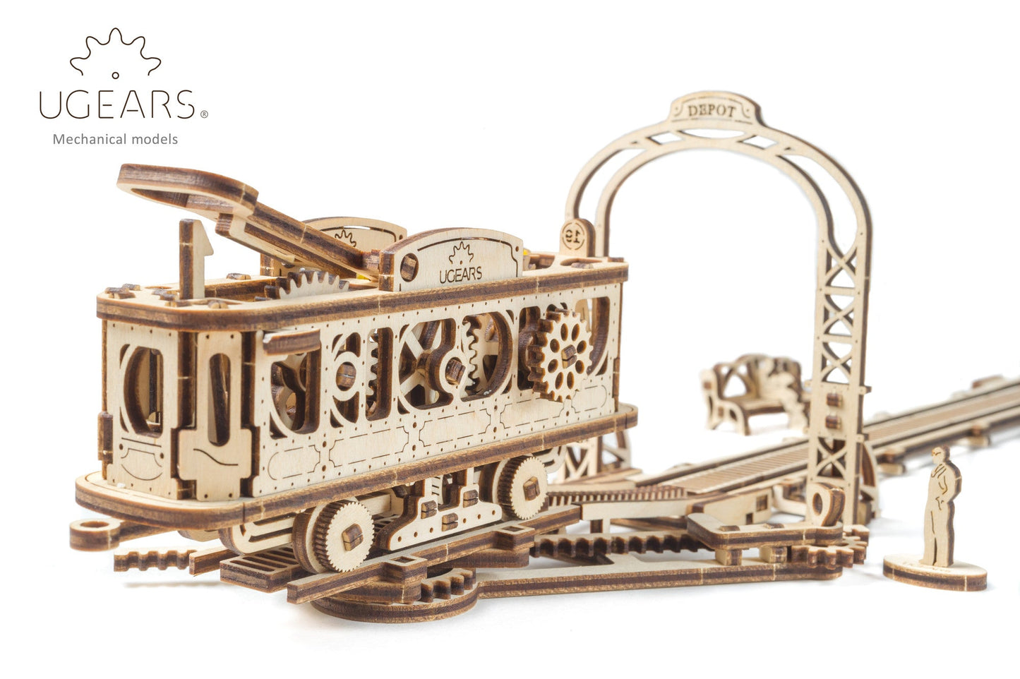 Ugears Mechanical Town Series - Tram Line Model ★Mechanical 3D Puzzle Kit Model Toys Gift Present Birthday Xmas Christmas Kids Adults