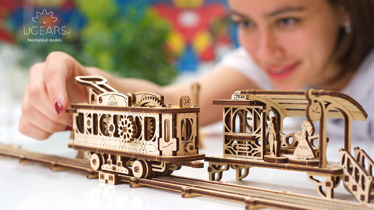 Ugears Mechanical Town Series - Tram Line Model ★Mechanical 3D Puzzle Kit Model Toys Gift Present Birthday Xmas Christmas Kids Adults