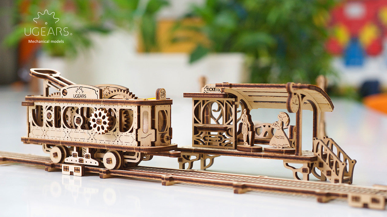 Ugears Mechanical Town Series - Tram Line Model ★Mechanical 3D Puzzle Kit Model Toys Gift Present Birthday Xmas Christmas Kids Adults