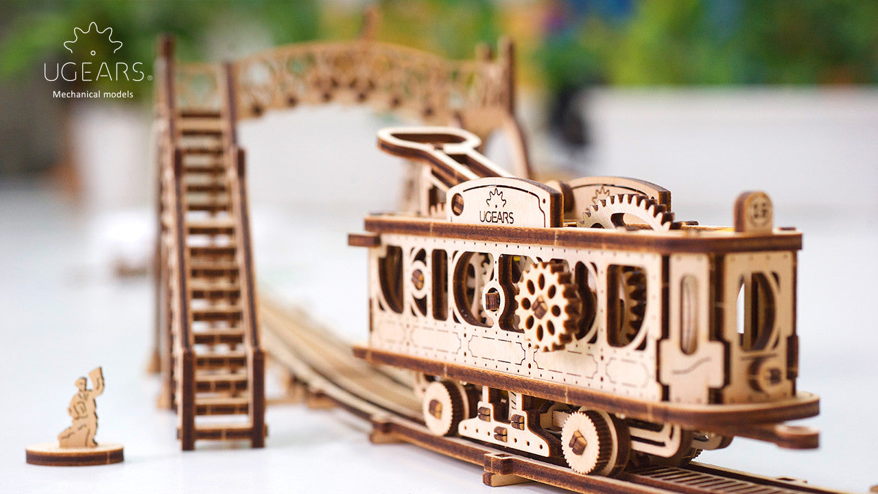 Ugears Mechanical Town Series - Tram Line Model ★Mechanical 3D Puzzle Kit Model Toys Gift Present Birthday Xmas Christmas Kids Adults