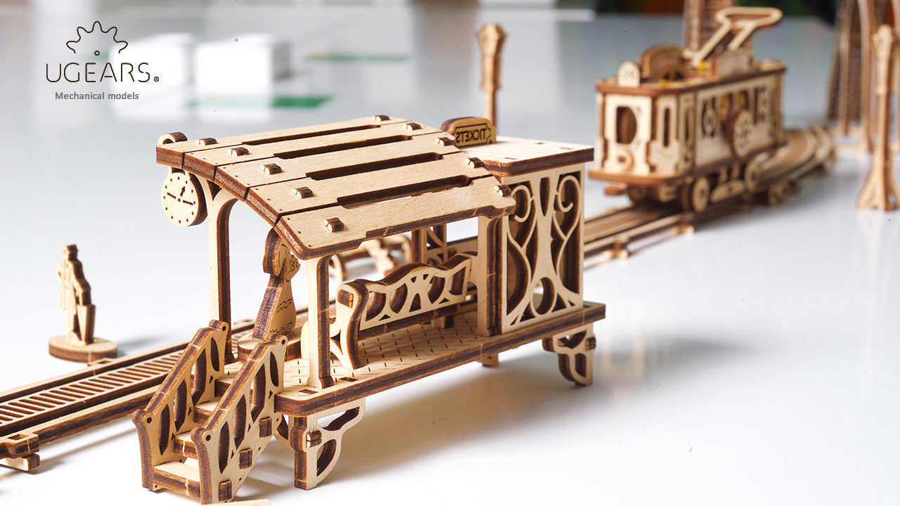 Ugears Mechanical Town Series - Tram Line Model ★Mechanical 3D Puzzle Kit Model Toys Gift Present Birthday Xmas Christmas Kids Adults