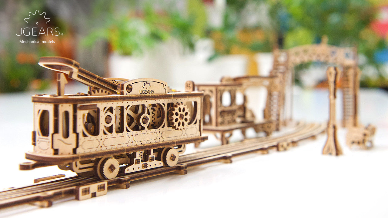 Ugears Mechanical Town Series - Tram Line Model ★Mechanical 3D Puzzle Kit Model Toys Gift Present Birthday Xmas Christmas Kids Adults